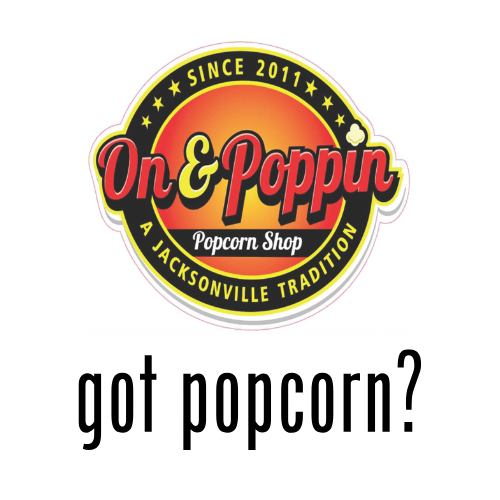 On & Poppin Popcorn logo